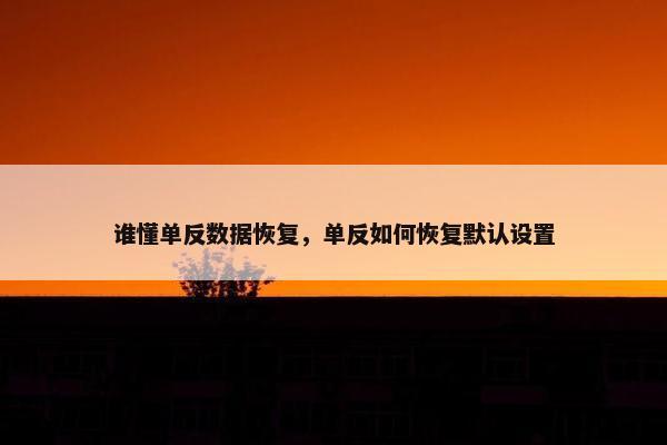谁懂单反数据恢复，单反如何恢复默认设置