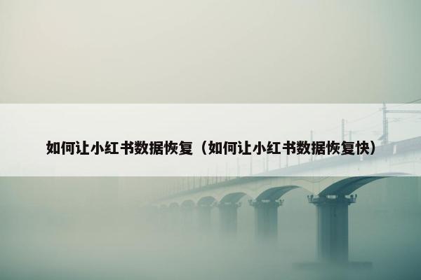如何让小红书数据恢复（如何让小红书数据恢复快）